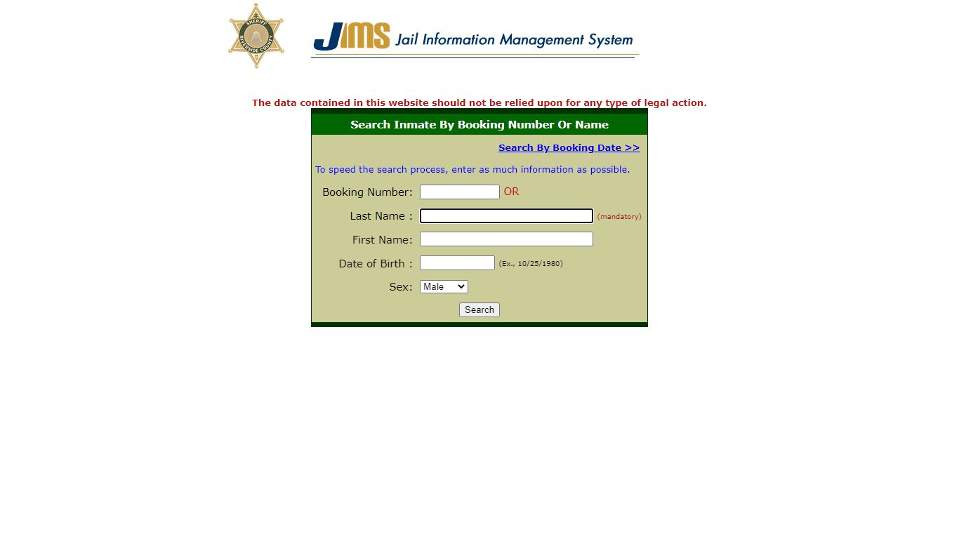 Search Inmate By Booking Number Or Name - Riverside Sheriff's Department