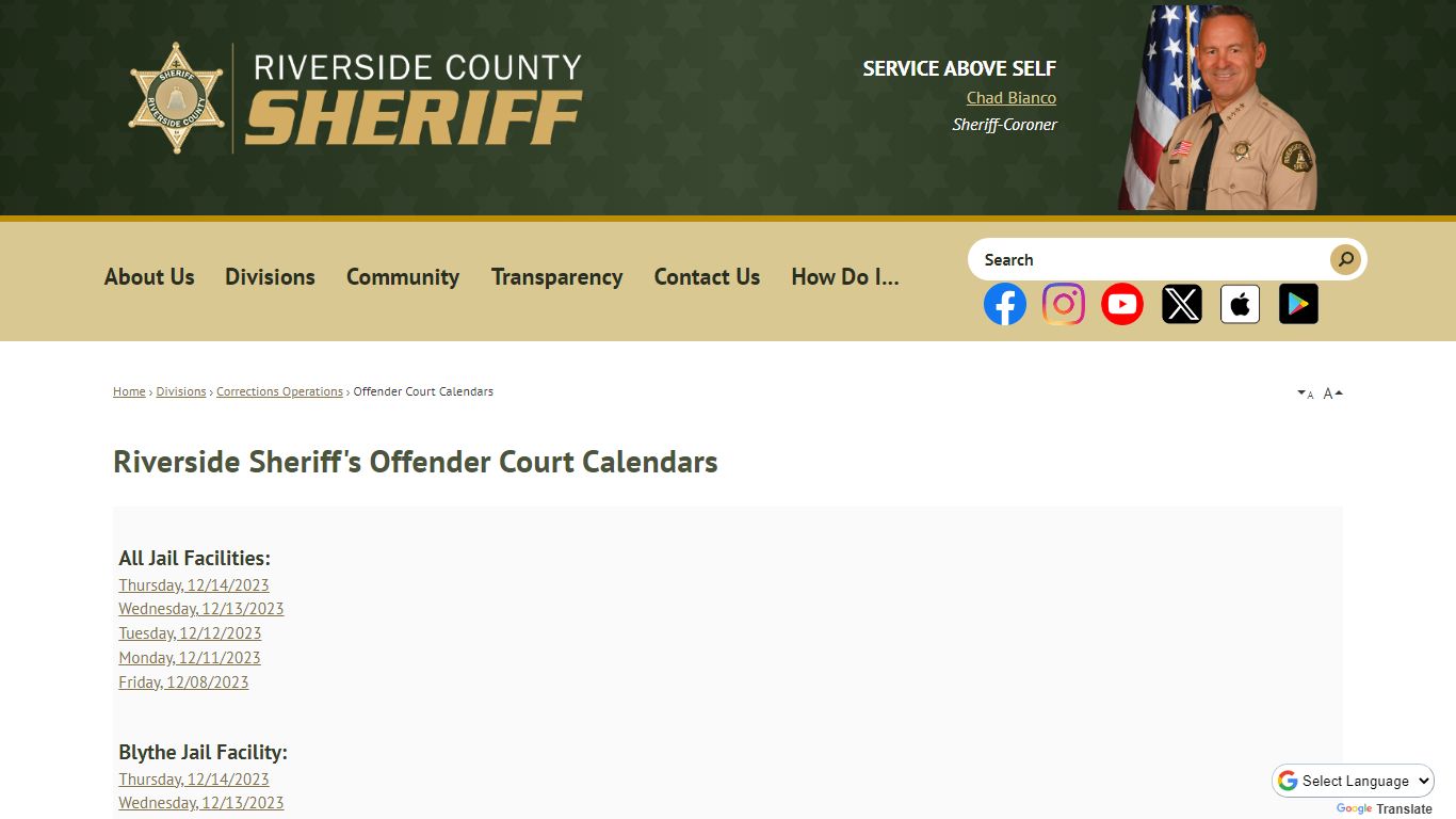 Riverside Sheriff's Offender Court Calendars - Riverside County Sheriff, CA